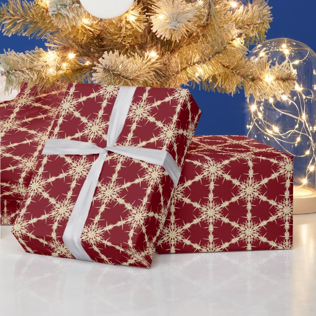 Gold Snowflakes On Red Wrapping Paper (Holidays)