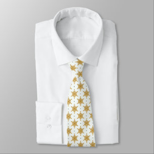 Gold Snowflakes on White Christmas / Winter Tie