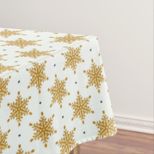 Gold Snowflakes on White Winter Tablecloth