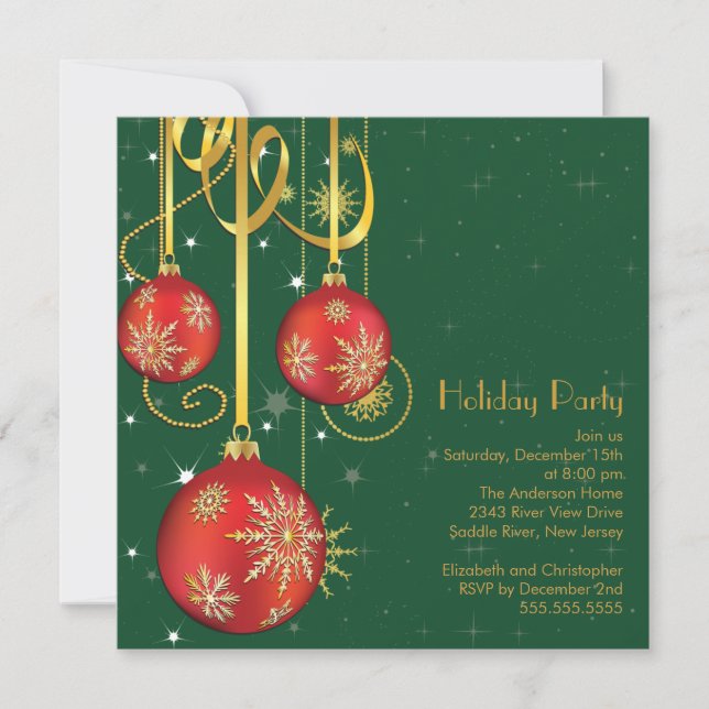 Gold Snowflakes Ornament Holiday Party Invitation (Front)