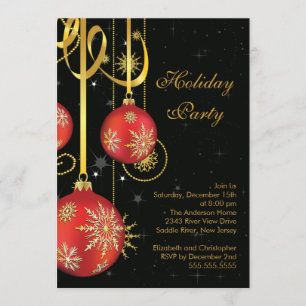 Gold Snowflakes Ornament Holiday Party Invitation