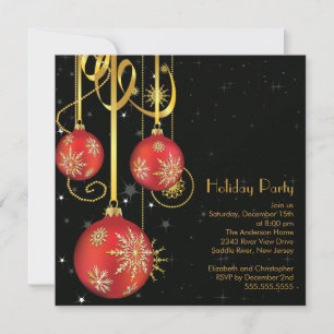 Gold Snowflakes Ornament Holiday Party Invitation