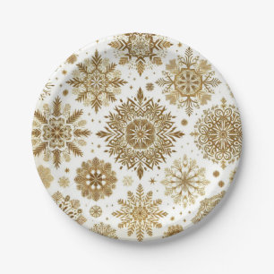 Gold snowflakes paper plate