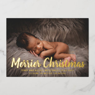 Gold Snowflakes Photo Holiday Birth Announcement