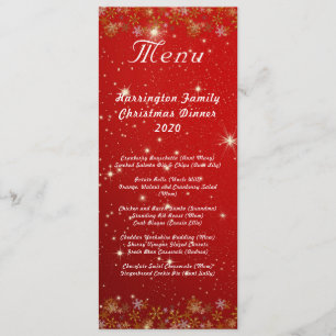 Gold Snowflakes Red Christmas Dinner Menu