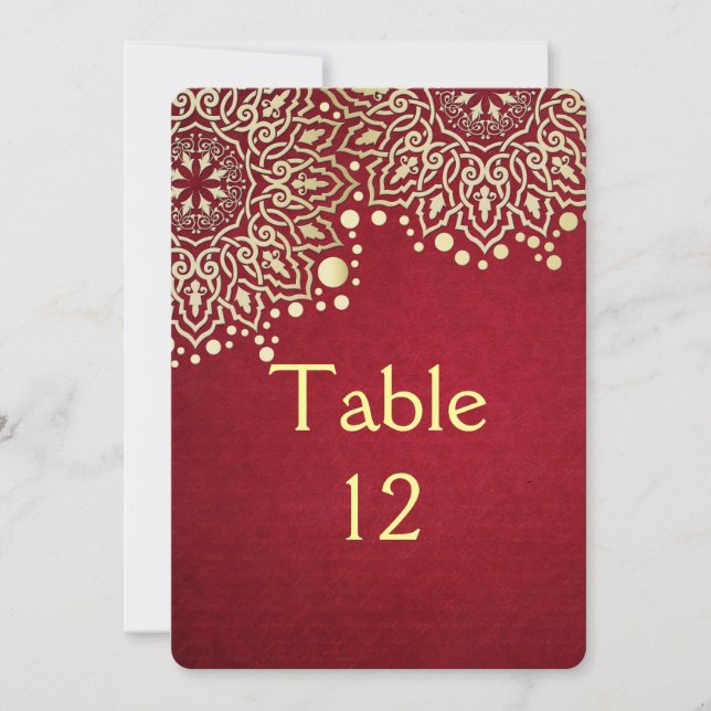 Gold Snowflakes Red Christmas Table card (Front)