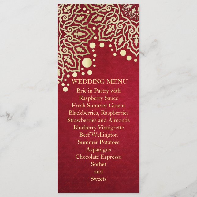 Gold Snowflakes Red Christmas Wedding Menu (Front)