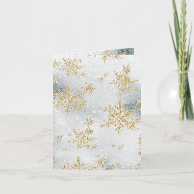 Gold Snowflakes Snowy Winter Ice Holiday Card (Front)