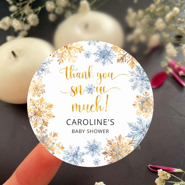 Gold Snowflakes Thank you Baby Classic Round Sticker (Creator Uploaded)