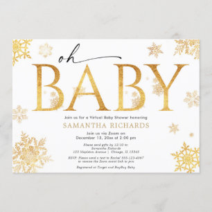 Gold snowflakes virtual baby shower gender neutral invitation