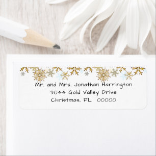 Gold Snowflakes White Christmas Address Labels