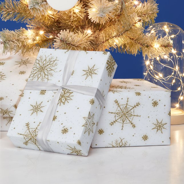 Gold Snowflakes White Design Wrapping Paper (Holidays)