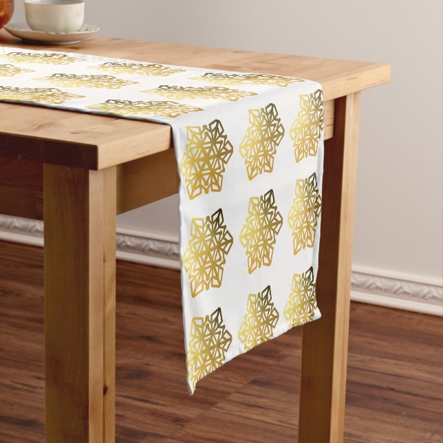 Gold Snowflakes White Table Runner (In Situ)