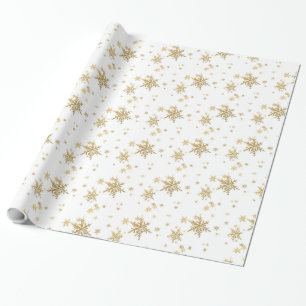 Gold Snowflakes White Wrapping Paper