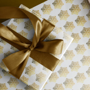 Gold Snowflakes White Wrapping Paper