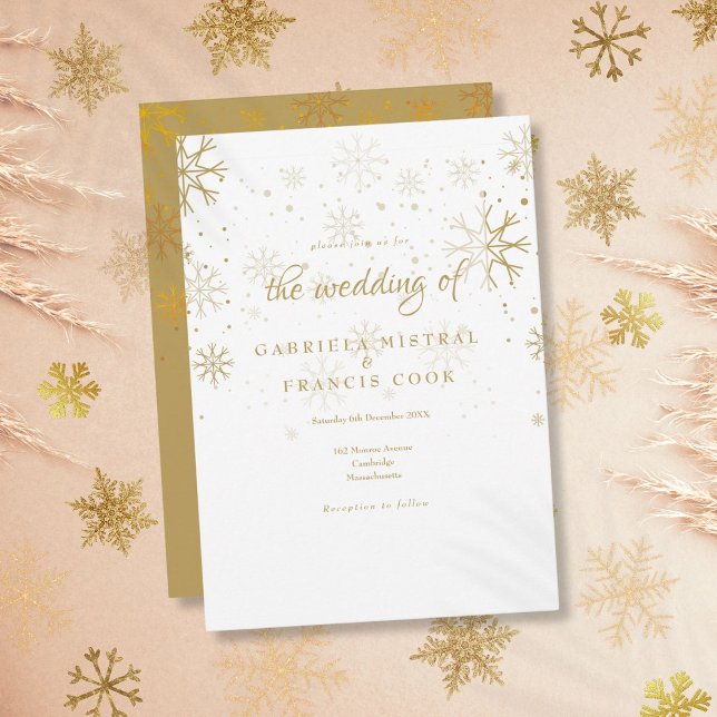 Gold Snowflakes Winter Wedding Invitation (Gold Snowflakes Winter Wedding Invitation)