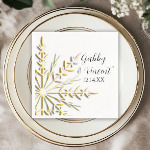 Gold Snowflakes Winter Wedding Napkin