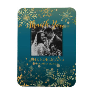 Gold Snowflakes Winter Wedding Thank You Magnet