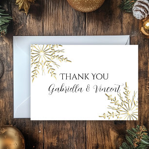 Gold Snowflakes Winter Wedding Thank You Note