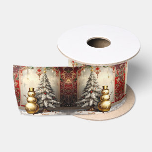 Gold Snowman Christmas Tree Holiday Satin Ribbon