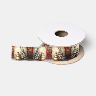 Gold Snowman Christmas Tree Holiday Satin Satin Ri Ribbon