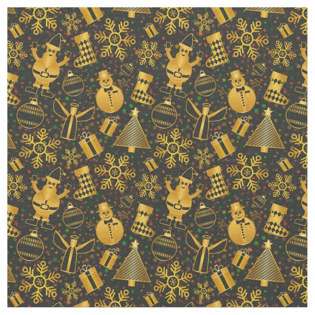 gold snowman fabric (Close Up)