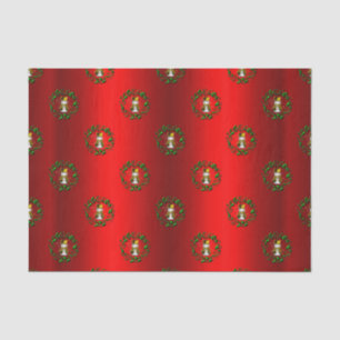 Gold Snowman in Wreaths Red Tissue Paper