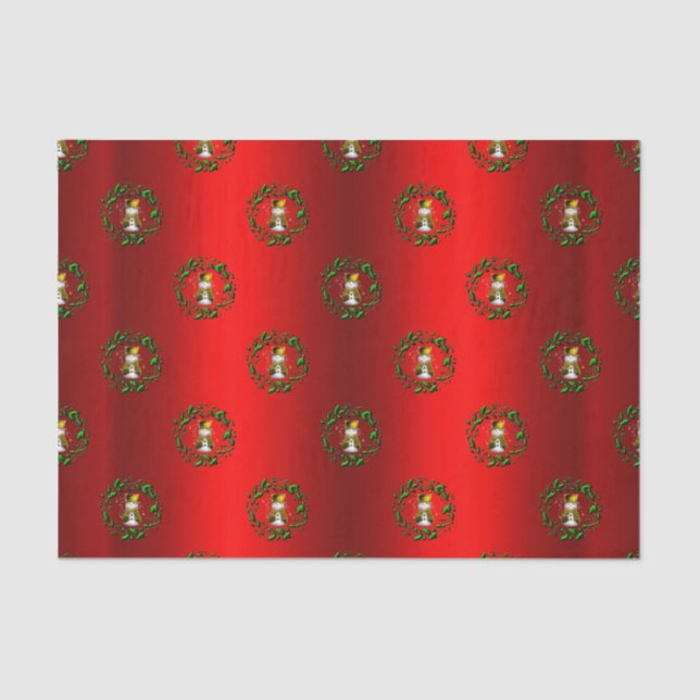 Gold Snowman in Wreaths Red Tissue Paper (Front)