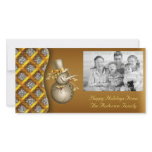Gold Snowmen Christmas Photo Card