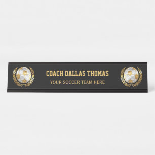Gold Soccer Coach Desk Name Plate
