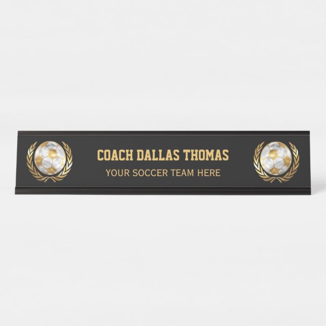 Gold Soccer Coach Desk Name Plate (Front)