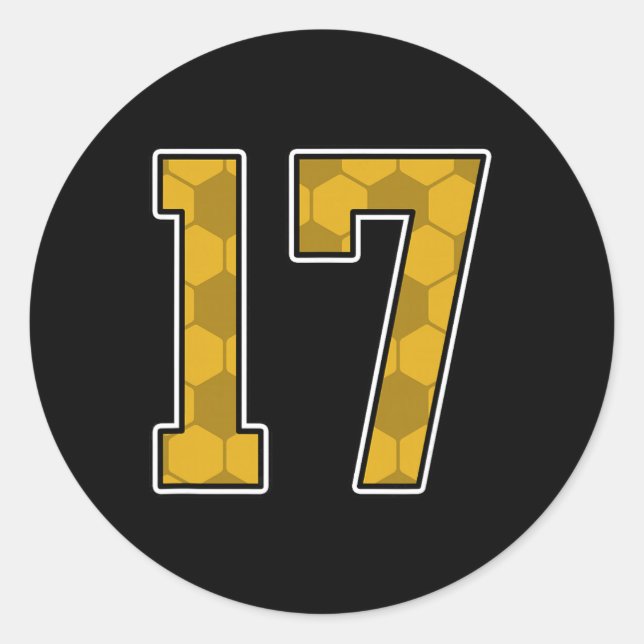 Gold Soccer Pattern Number 17 Jersey Player Unifor Classic Round Sticker (Front)