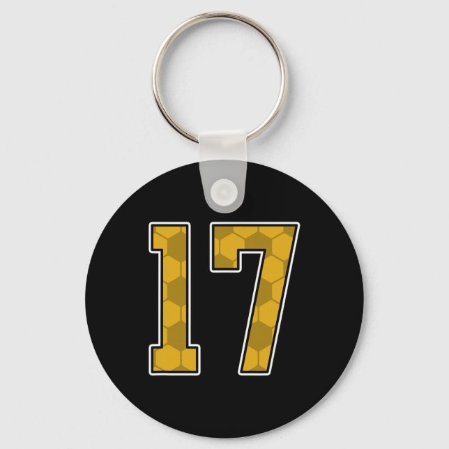 Gold Soccer Pattern Number 17 Jersey Player Unifor Key Ring (Front)