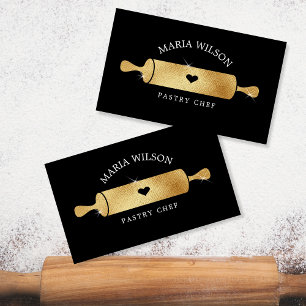 Gold Social Media Icons Pastry Chef  Rolling Pin Business Card