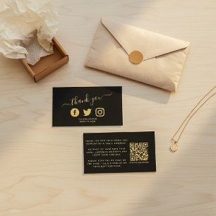 Gold Social media icons QR code thank you discount Enclosure Card