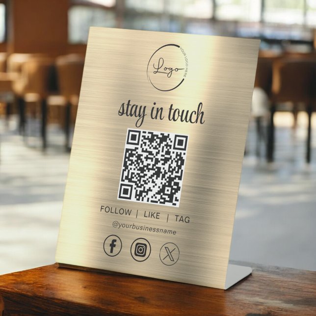 Gold Social Media QR Code Business Logo Pedestal Sign (Creator Uploaded)