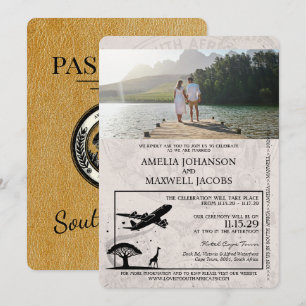 Gold South Africa Passport Wedding Invitation