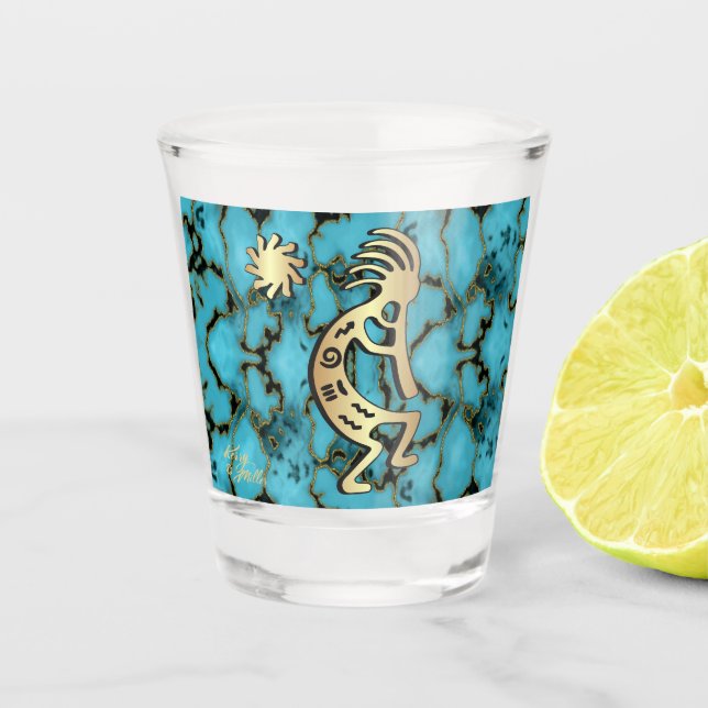 Gold Southwest Kokopelli  Shot Glass (Front)