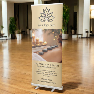 Gold Spa Massage Salon Business Logo Photo Retractable Banner