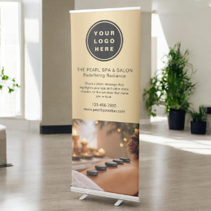 Gold Spa Massage Salon Business Logo Photo Retractable Banner