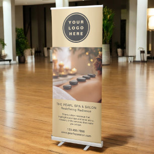 Gold Spa Massage Salon Business Logo Photo Retractable Banner