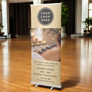 Gold Spa Massage Salon Business Logo Photo Retractable Banner