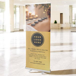 Gold Spa Massage Salon Business Logo Photo Retractable Banner