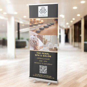 Gold Spa Salon QR Code Business Logo Photo Collage Retractable Banner