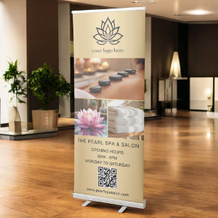 Gold Spa Salon QR Code Business Logo Photo Retractable Banner