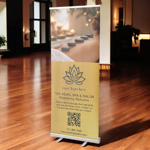 Gold Spa Salon QR Code Business Logo Photo Retractable Banner