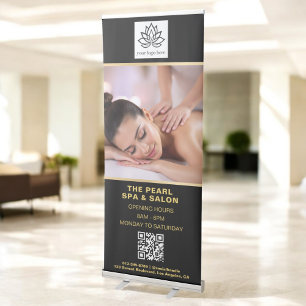 Gold Spa Salon QR Code Business Logo Photo Retractable Banner