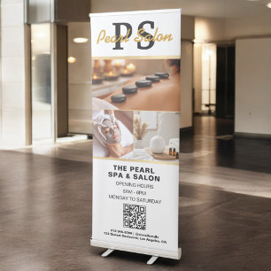 Gold Spa Salon QR Code Monogram Logo Photo Retractable Banner