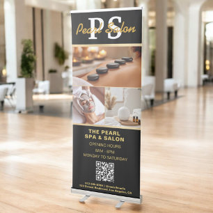 Gold Spa Salon QR Code Monogram Logo Photo Retractable Banner