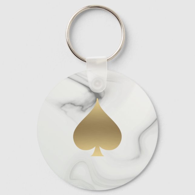 Gold Spade Symbol Marble Pattern Keychain (Front)